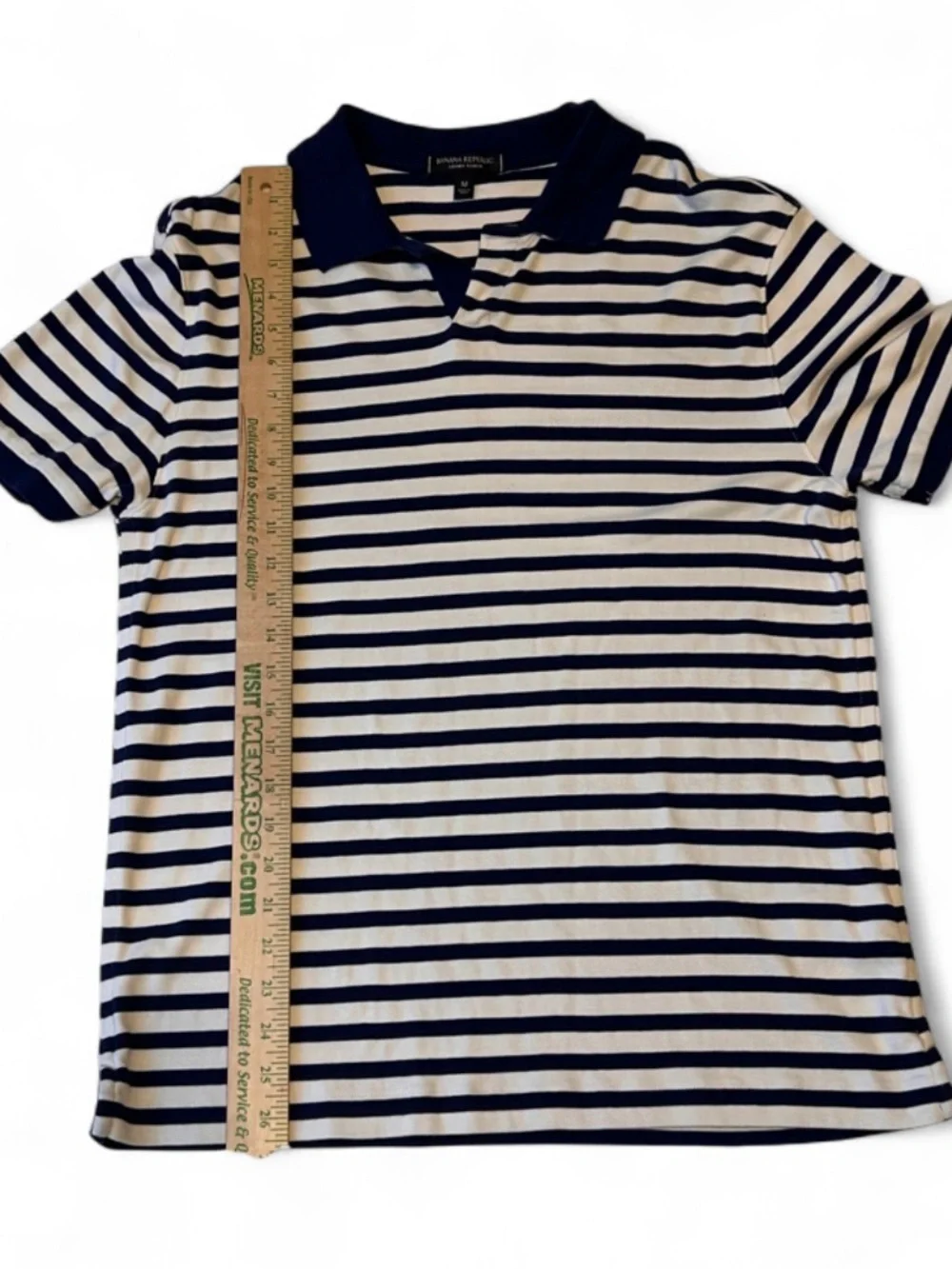 Banana Republic Striped Polo Shirt M, Luxury Touch in Navy & White Short Sleeve